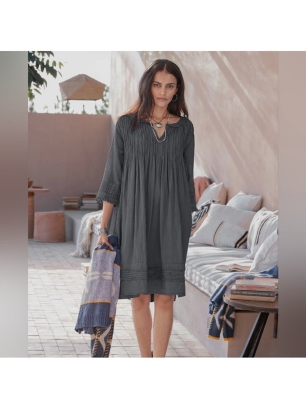 NWT's Sundance Fabienne M Cotton Crinkle Dress Pockets JP Mattie Gray JP Mattie